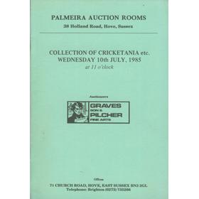 COLLECTION OF CRICKETANA 1985 - PALMEIRA AUCTION ROOMS (SUSSEX) AUCTION CATALOGUE
