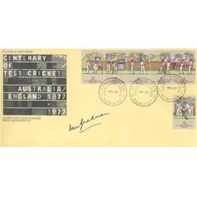 CENTENARY OF TEST CRICKET 1977 FIRST DAY COVER - SIGNED BY DON BRADMAN  