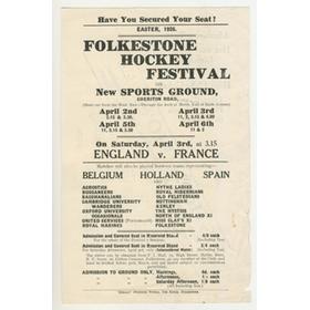 ENGLAND V FRANCE 1926 HOCKEY FLYER (FOLKESTONE HOCKEY FESTIVAL)