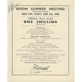 EPSOM SUMMER MEETING 1958 - OAKS DAY RACE PROGRAMME