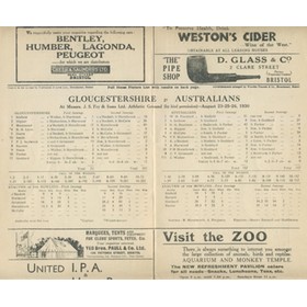 GLOUCESTERSHIRE V AUSTRALIA 1930 CRICKET SCORECARD - MATCH TIED