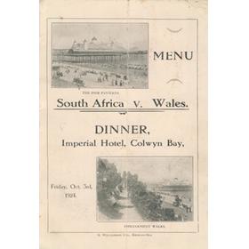 WALES V SOUTH AFRICA 1924 DINNER MENU - SOUTH AFRICA