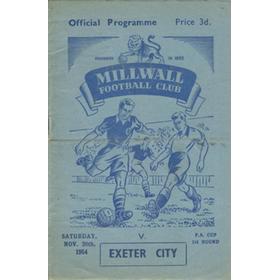 MILLWALL V EXETER CITY 1954 FOOTBALL PROGRAMME