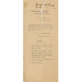 BARBADOS CRICKET ASSOCIATION REPORT AND STATEMENT OF ACCOUNTS 1934 (FIRST YEAR).