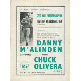 DANNY MCALINDEN V CHUCK OLIVERA 1971 BOXING PROGRAMME