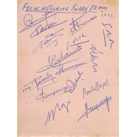 FRANCE TOUR TO SOUTH AFRICA 1958 RUGBY AUTOGRAPHS (FAMOUS FRENCH WIN)