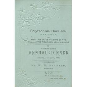 POLYTECHNIC HARRIERS 1900 ANNUAL DINNER MENU CARD
