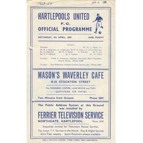 HARTLEPOOLS UNITED V BARROW 1959 FOOTBALL PROGRAMME (RECORD LEAGUE WIN 10-1)