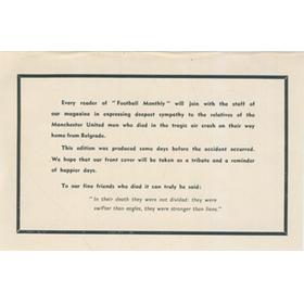 MUNICH AIR DISASTER 1958 - NOTE OF CONDOLENCE SLIPPED INTO CHARLES BUCHAN