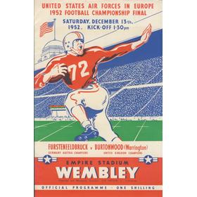 US AIR FORCES IN EUROPE 1952 AMERICAN FOOTBALL CHAMPIONSHIP FINAL - WEMBLEY STADIUM