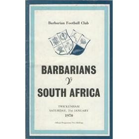 BARBARIANS V SOUTH AFRICA 1970 RUGBY PROGRAMME