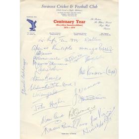 FIJI RUGBY TEAM 1973 (VISIT TO SWANSEA) - SIGNED TEAM SHEET