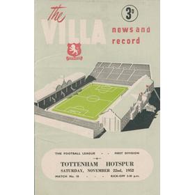 ASTON VILLA V TOTTENHAM HOTSPUR 1952-53 FOOTBALL PROGRAMME