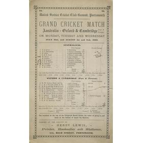 OXFORD AND CAMBRIDGE V AUSTRALIA 1893 (PORTSMOUTH) CRICKET SCORECARD
