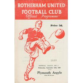 ROTHERHAM UNITED V PLYMOUTH ARGYLE 1959-60 FOOTBALL PROGRAMME