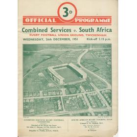 COMBINED SERVICES V SOUTH AFRICA 1951 RUGBY PROGRAMME