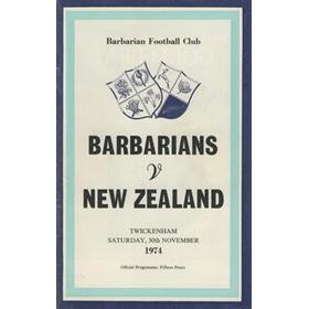 BARBARIANS V NEW ZEALAND 1974 RUGBY PROGRAMME