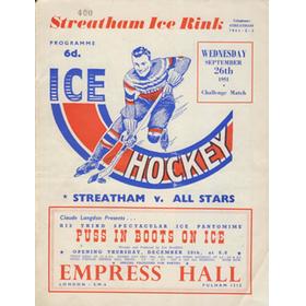STREATHAM V ALL STARS 1951-52 ICE HOCKEY PROGRAMME