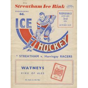 STREATHAM V HARRINGAY RACERS 1950-51 ICE HOCKEY PROGRAMME