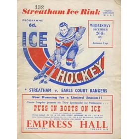 STREATHAM V EARLS COURT RANGERS 1951-52 ICE HOCKEY PROGRAMME