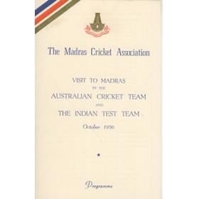 AUSTRALIA AND INDIA CRICKET VISIT TO MADRAS 1956 - PROGRAMME OF EVENTS