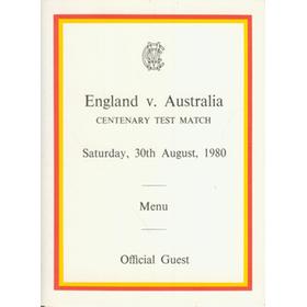 ENGLAND V AUSTRALIA 1980 (CENTENARY TEST) LUNCH MENU