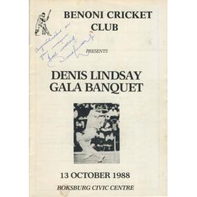 BENONI CRICKET CLUB 1988 - DENIS LINDSAY GALA BANQUET SIGNED SOUVENIR