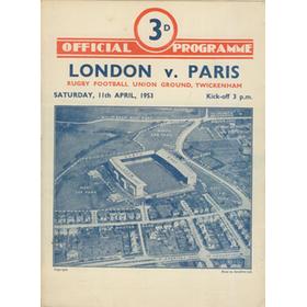 LONDON V PARIS 1953 RUGBY PROGRAMME