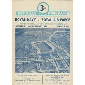 ROYAL NAVY V ROYAL AIR FORCE 1951 RUGBY PROGRAMME