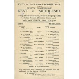 KENT V MIDDLESEX 1946 LACROSSE PROGRAMME