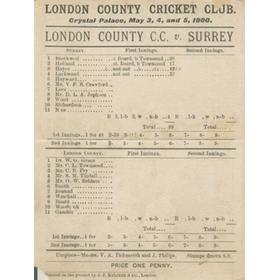 LONDON COUNTY V SURREY 1900 CRICKET SCORECARD