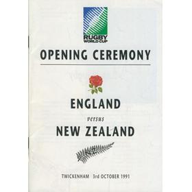 1991 RUGBY WORLD CUP OPENING CEREMONY PROGRAMME - ENGLAND V NEW ZEALAND