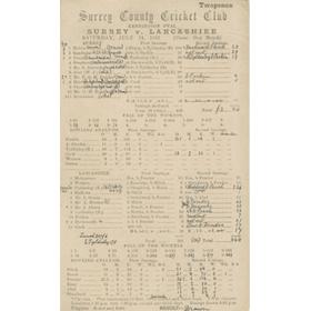 SURREY V LANCASHIRE 1923 CRICKET SCORECARD - TYLDESLEY 236