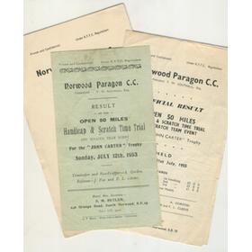 NORWOOD PARAGON CYCLING CLUB TIME TRIAL OFFICIAL RESULTS 1953 TO 1955
