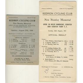 REDMON CYCLING CLUB (MORDEN) TIME TRIAL RESULTS 1950 & 1951