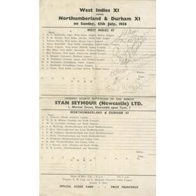 NORTHUMBERLAND & DURHAM XI V WEST INDIES XI 1956 SIGNED CRICKET SCORECARD