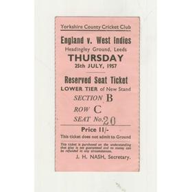 ENGLAND V WEST INDIES 1957 (HEADINGLEY) CRICKET TICKET