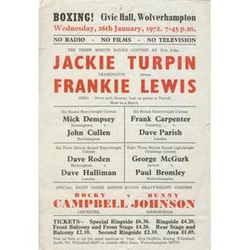 JACKIE TURPIN (JUNIOR) V FRANKIE LEWIS 1972 BOXING POSTER
