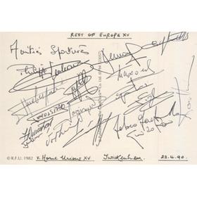REST OF EUROPE XV (V HOME NATIONS) 1990 RUGBY AUTOGRAPHS