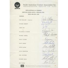 TASMANIA 1990 CRICKET AUTOGRAPHS