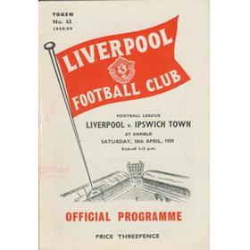 LIVERPOOL V IPSWICH TOWN 1958-59 FOOTBALL PROGRAMME