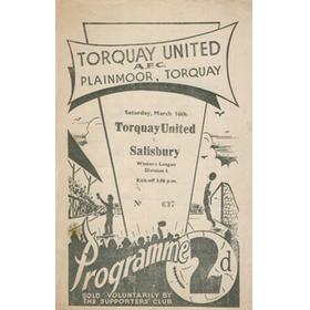 TORQUAY UNITED V SALISBURY 1956-57 FOOTBALL PROGRAMME