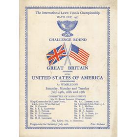 GREAT BRITAIN V UNITED STATES OF AMERICA 1937 (DAVIS CUP) TENNIS PROGRAMME