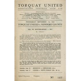 TORQUAY UNITED V NEWPORT COUNTY 1949-50 FOOTBALL PROGRAMME
