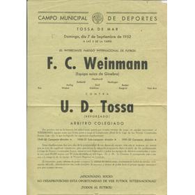 SPANISH FOOTBALL FLYER 1952 - F.C. WEINMANN V U.D. TOSSA 