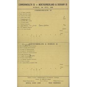 COMMONWEALTH XI V NORTHUMBERLAND & DURHAM XI 1960 CRICKET SCORECARD 