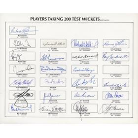 BOWLERS WHO HAVE TAKEN 200 TEST WICKETS SIGNED CRICKET SHEET