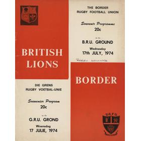 BORDER V BRITISH LIONS 1974 RUGBY PROGRAMME