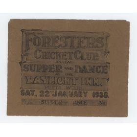 FORESTERS CRICKET CLUB (KENT) 1938 SUPPER/DANCE FLYER - THE DAYLIGHT INN, PETTS WOOD