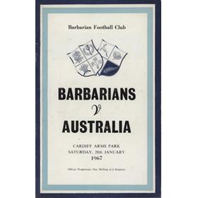 BARBARIANS V AUSTRALIA 1967 RUGBY PROGRAMME